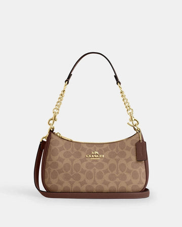 Coach Teri Brown Shoulder Bag In Signature Canvas Authentic NWT