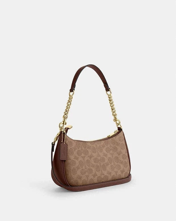 Coach Teri Brown Shoulder Bag In Signature Canvas Authentic NWT