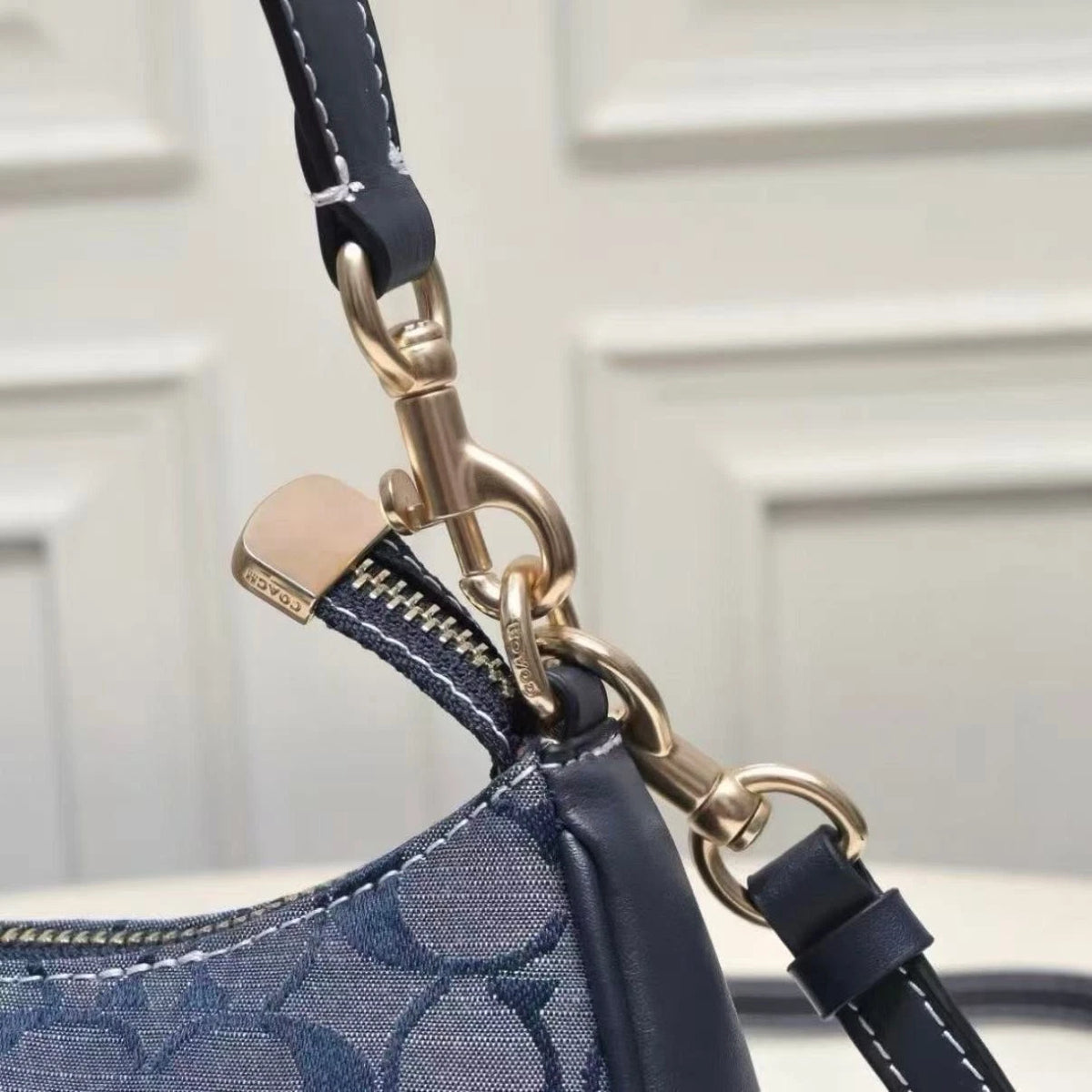 NWT COACH CH139 Teri Shoulder Bag Signature Chambray Blue Outlet Free Shipping
