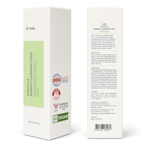 iUNIK Centella Bubble Cleansing Foam – Tea Tree Pore Care Facial Cleanser 5.07 fl oz