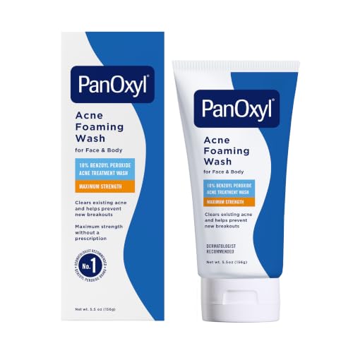 PanOxyl 10% Benzoyl Peroxide Acne Foaming Wash – Maximum Strength Face & Body Cleanser 5.5 oz