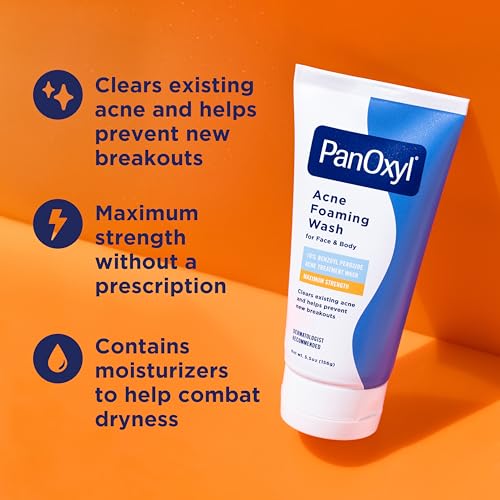 PanOxyl 10% Benzoyl Peroxide Acne Foaming Wash – Maximum Strength Face & Body Cleanser 5.5 oz