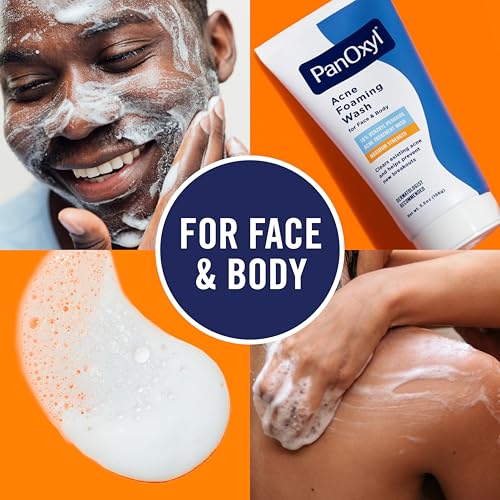 PanOxyl 10% Benzoyl Peroxide Acne Foaming Wash – Maximum Strength Face & Body Cleanser 5.5 oz