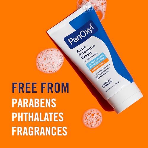 PanOxyl 10% Benzoyl Peroxide Acne Foaming Wash – Maximum Strength Face & Body Cleanser 5.5 oz
