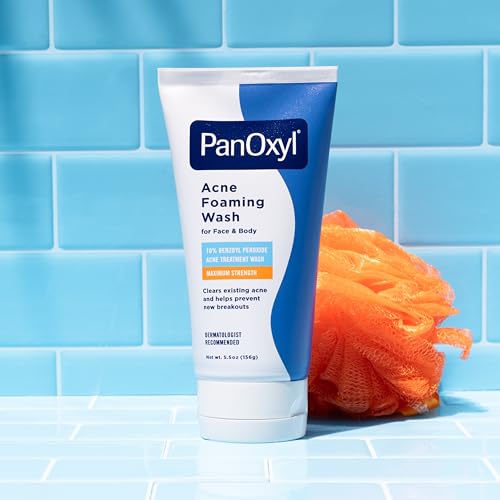 PanOxyl 10% Benzoyl Peroxide Acne Foaming Wash – Maximum Strength Face & Body Cleanser 5.5 oz