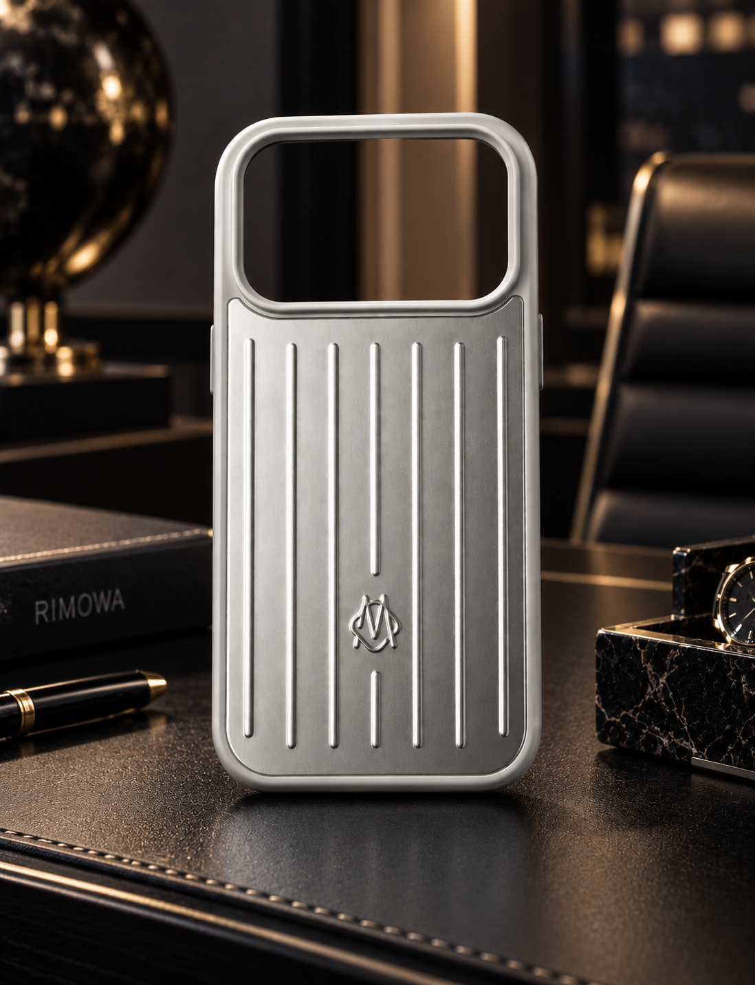 RIMOWA Case for iPhone 17 Pro – Silver Aluminum Luxury Phone Cover