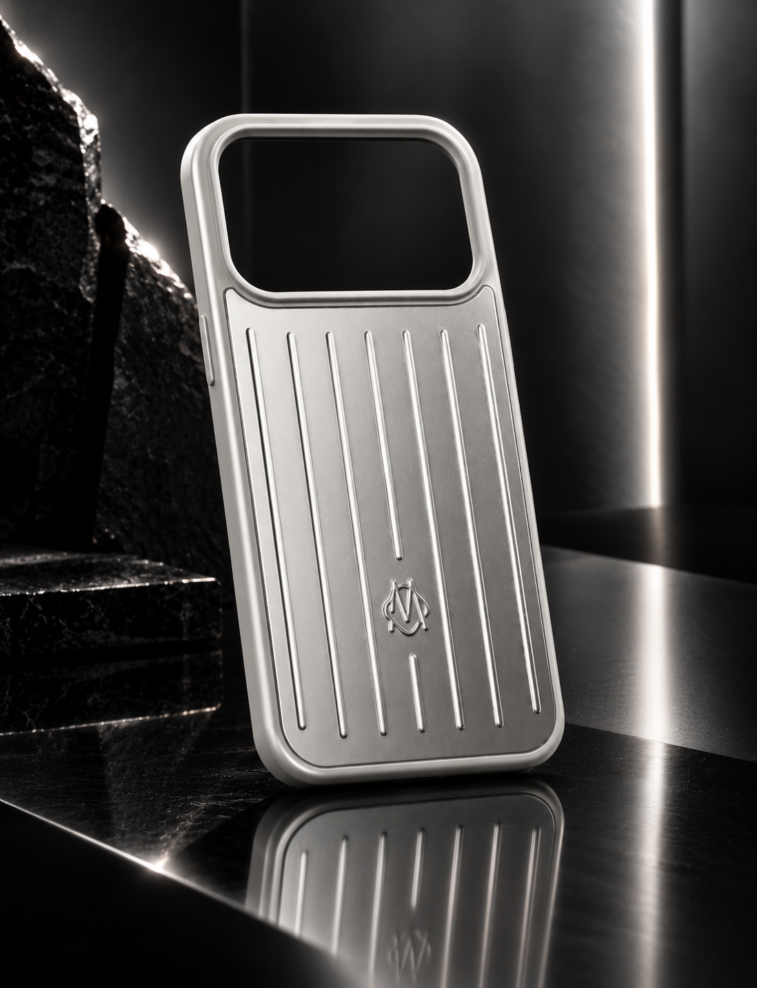RIMOWA Case for iPhone 17 Pro – Silver Aluminum Luxury Phone Cover