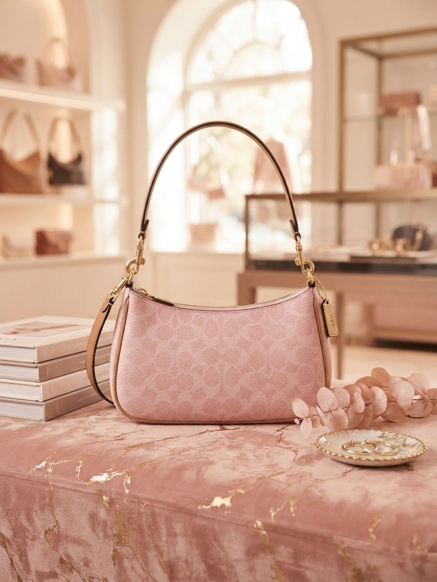 NWT Coach Signature Teri Shoulder Bag with Charms & Strap Powder Pink