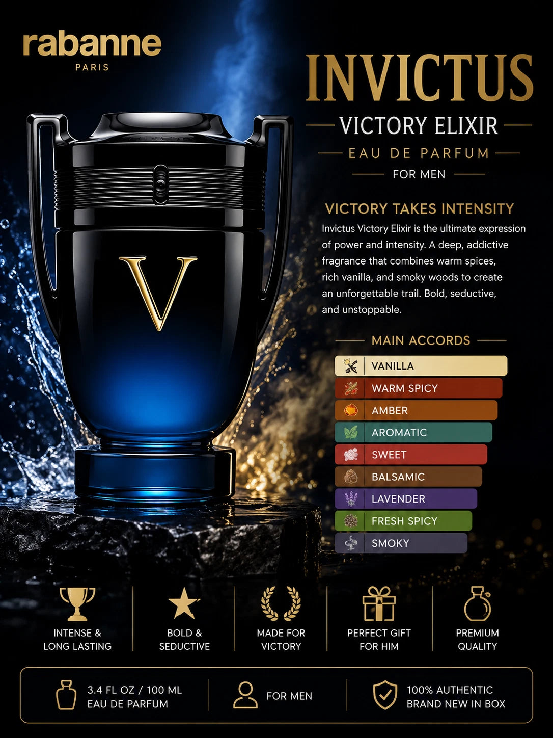 Paco Rabanne Invictus Victory Elixir Eau de Parfum 3.4 oz / 100 ml for Men