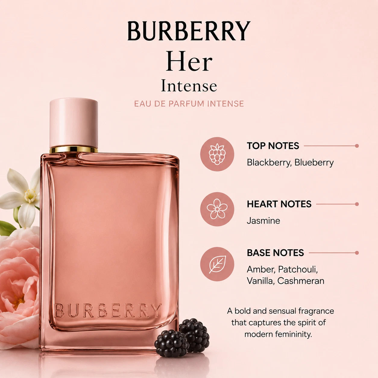 Burberry Her Intense Eau De Parfum Spray 3.3oz/100ml for Women Fragrance Scent