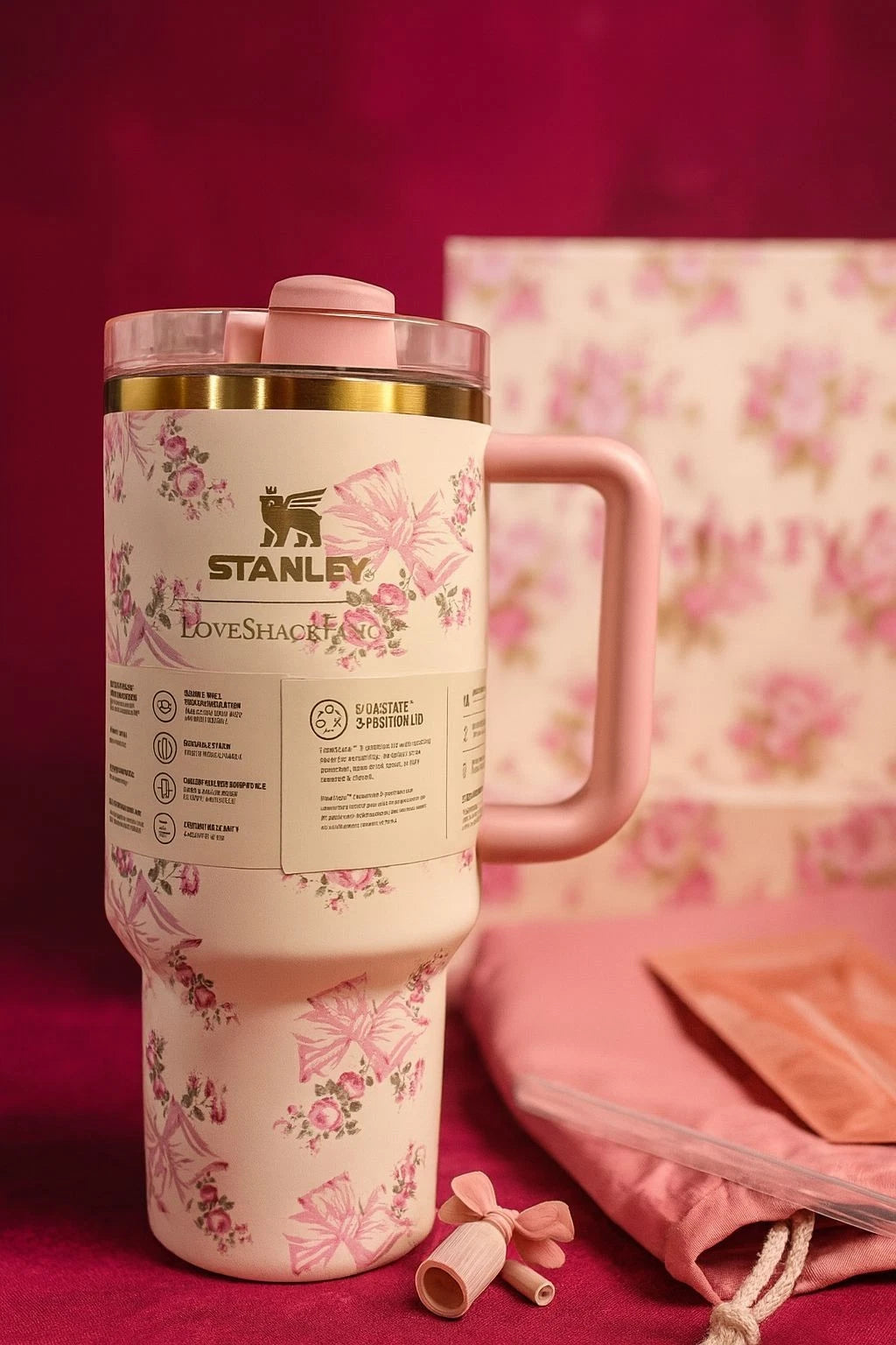 Stanley x LoveShackFancy Rosa Beaux 40 oz Pink Floral Bow Tumbler