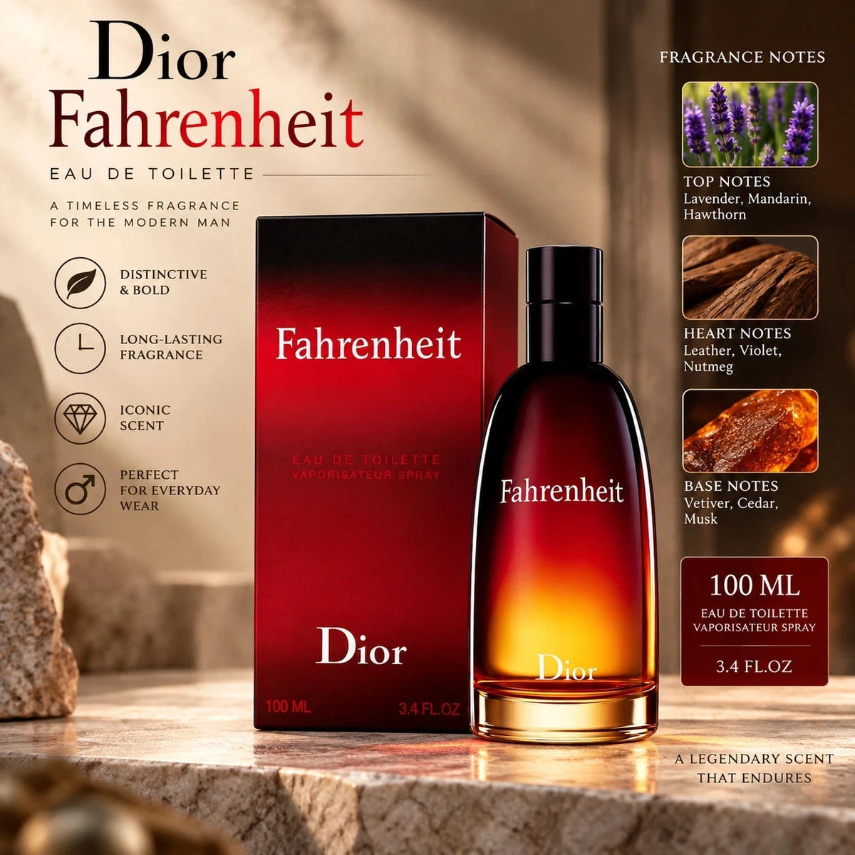 Dior Fahrenheit EDT Spray 100 ml / 3.4 Fl Oz Men’s Cologne New Sealed