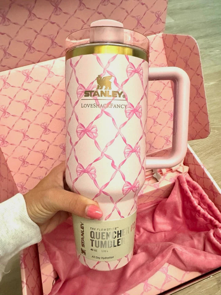 Stanley Quencher H2.0 x LoveShackFancy Pink Baby Bow 40oz Holiday Cup